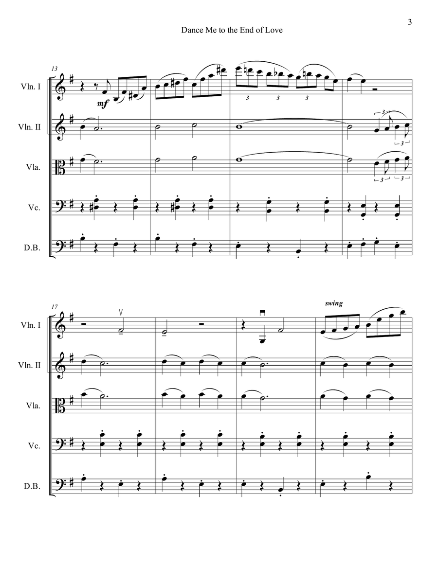 Dance Me To The End Of Love String Quintet scores gallery preview page 6