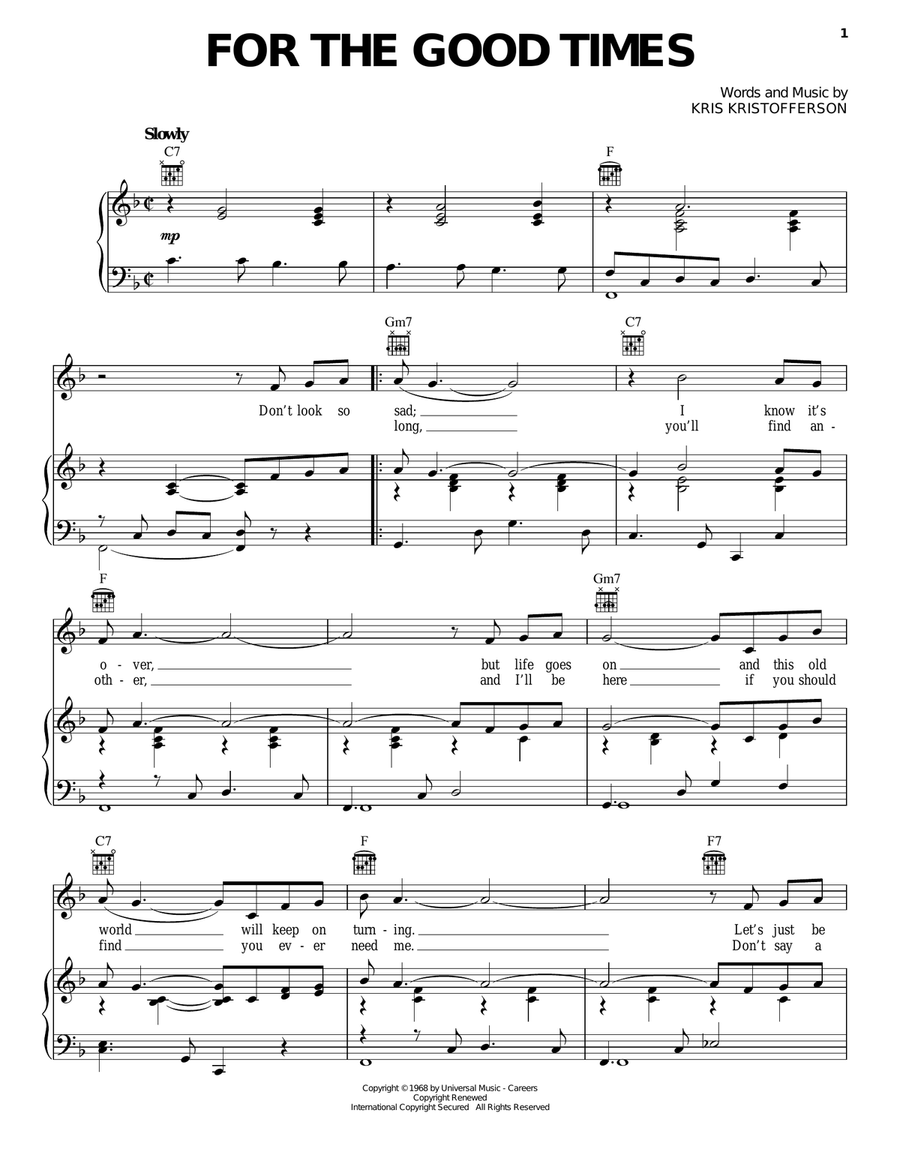 For The Good Times Piano, Vocal, Guitar scores gallery preview page 1