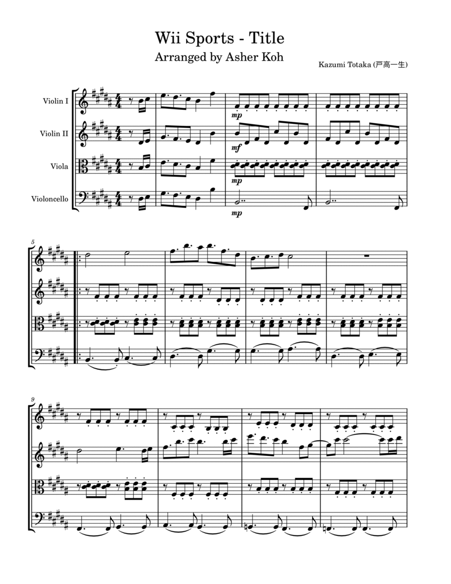 Wii Sports String Quartet scores gallery preview page 1