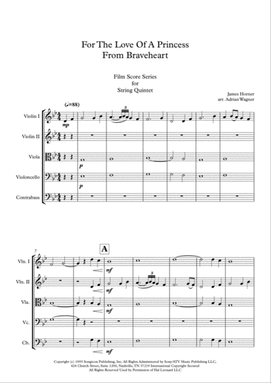 For The Love Of A Princess String Quintet scores gallery preview page 3