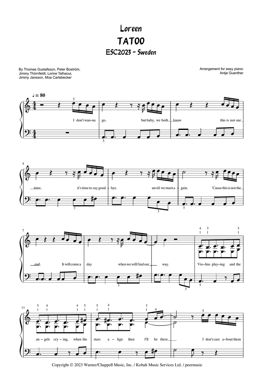 Tattoo Tattoo Easy Piano scores gallery preview page 1