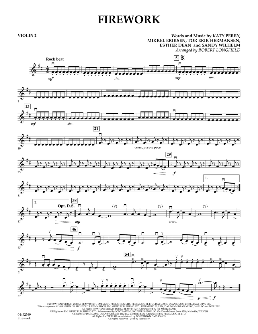 Book cover for Firework (arr. Robert Longfield) - Violin 2