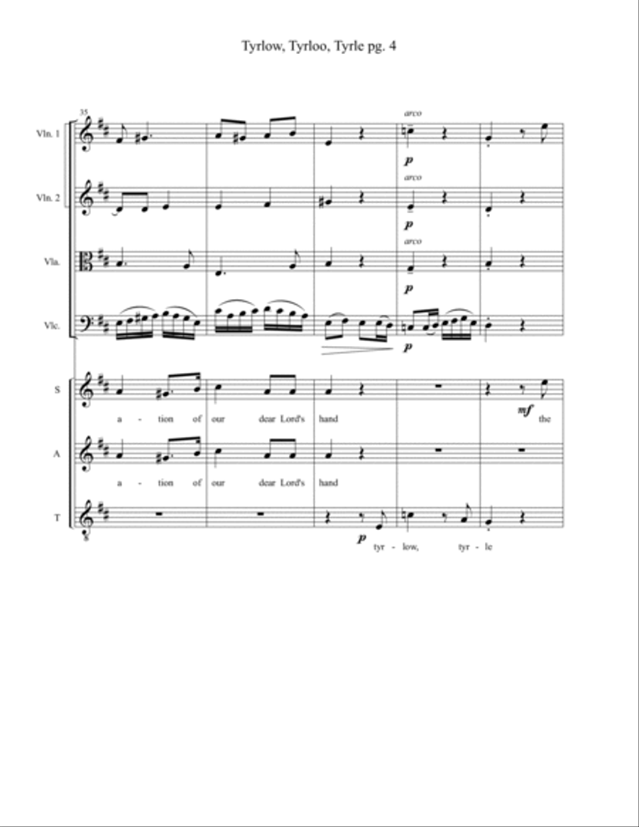 Tyrlow, Tyrloo, Tyrle : A Shepherd's Christmas Carol : SATB Choir, String Quartet and Hand Percussio 4-Part scores gallery preview page 4