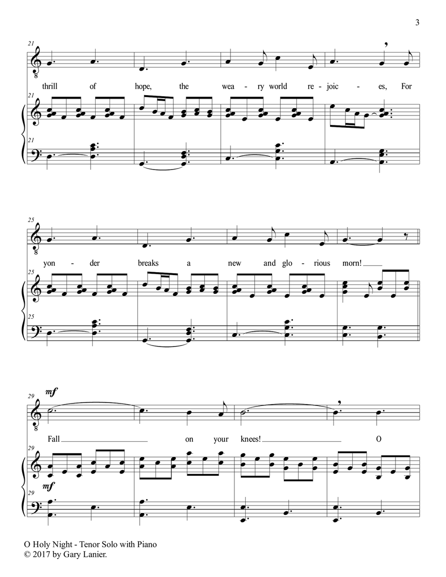 O HOLY NIGHT (Tenor Solo with Piano - Score & Tenor Part included) Tenor Voice scores gallery preview page 4