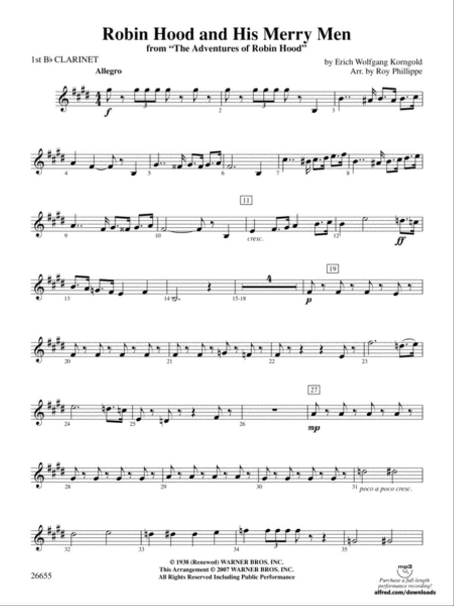 Robin Hood and His Merry Men: 1st B-flat Clarinet Full Orchestra scores gallery preview page 1