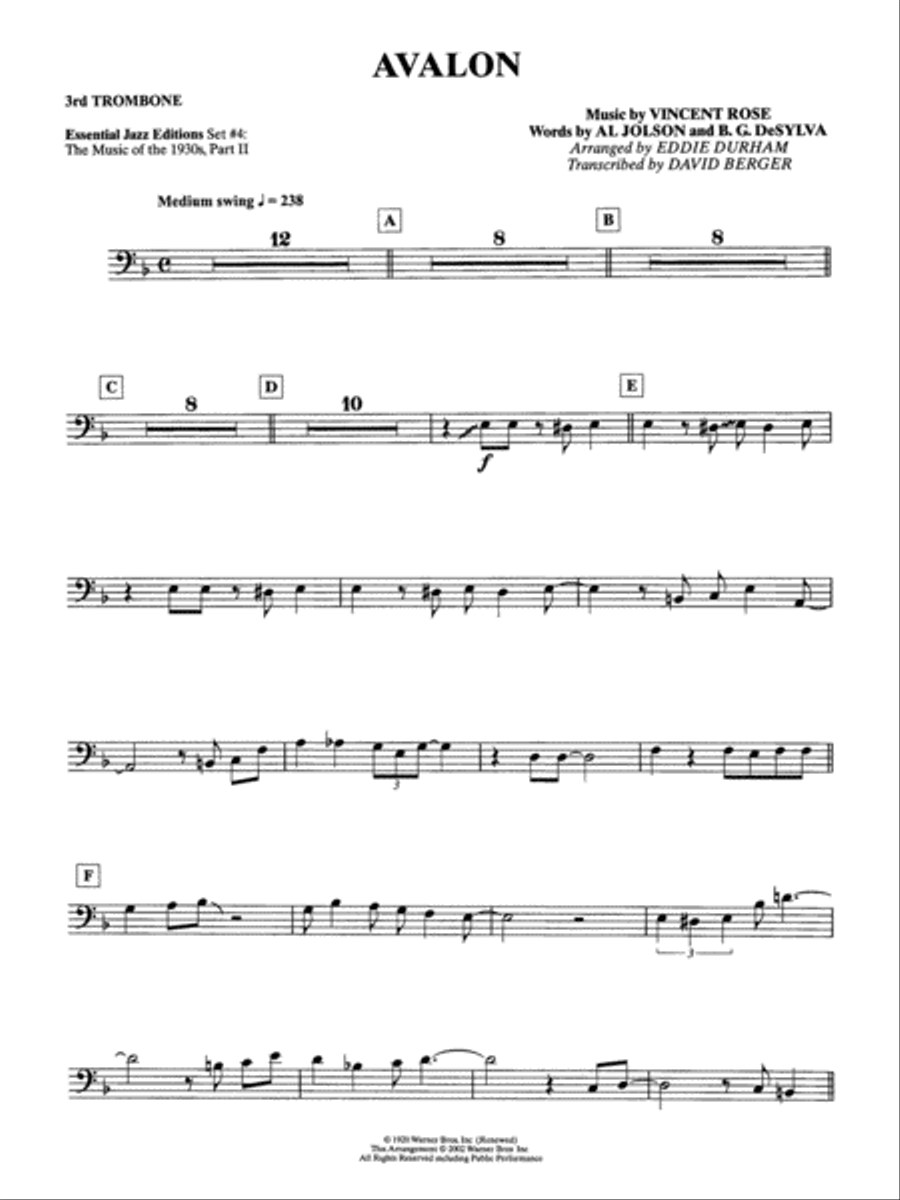 Avalon: 3rd Trombone Jazz Ensemble scores gallery preview page 1