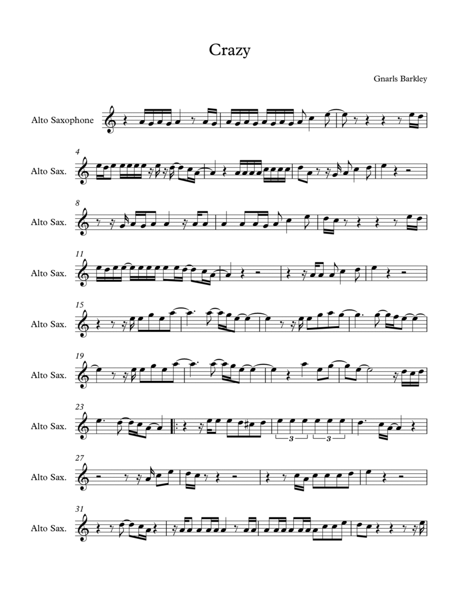 Crazy Crazy Alto Saxophone scores gallery preview page 1