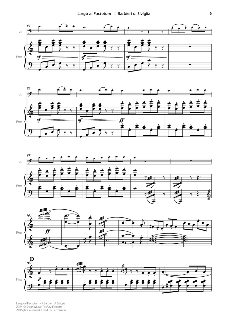 Largo al Factotum - Cello and Piano (Full Score) Piano scores gallery preview page 6