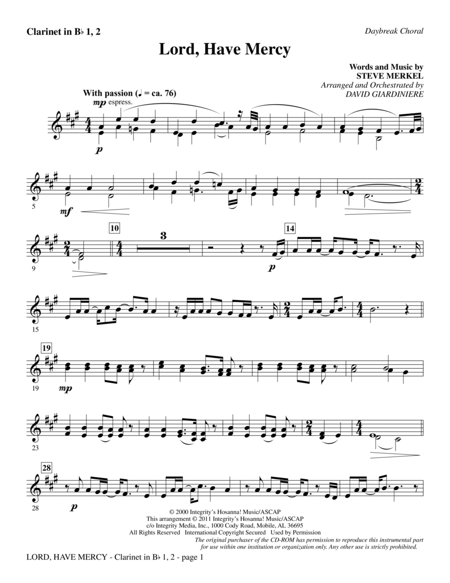 Lord Have Mercy - Clarinet 1 & 2 Choir scores gallery preview page 1
