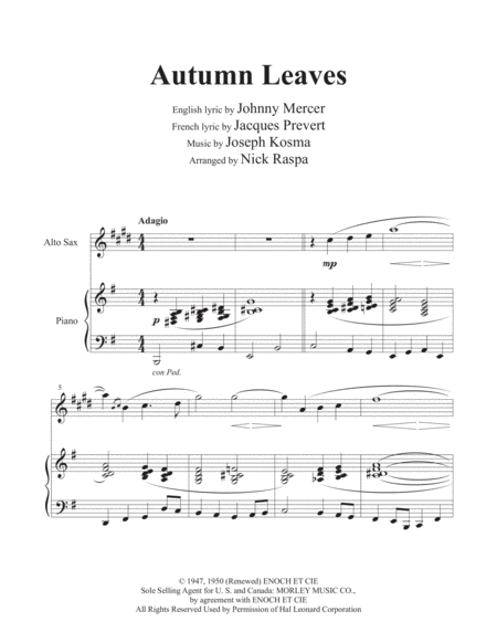 Autumn Leaves - Alto Sax & Piano - Advanced image number null