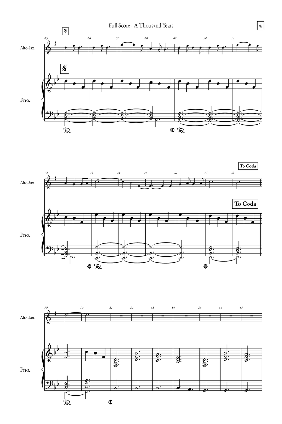 A Thousand Years Alto Saxophone scores gallery preview page 4
