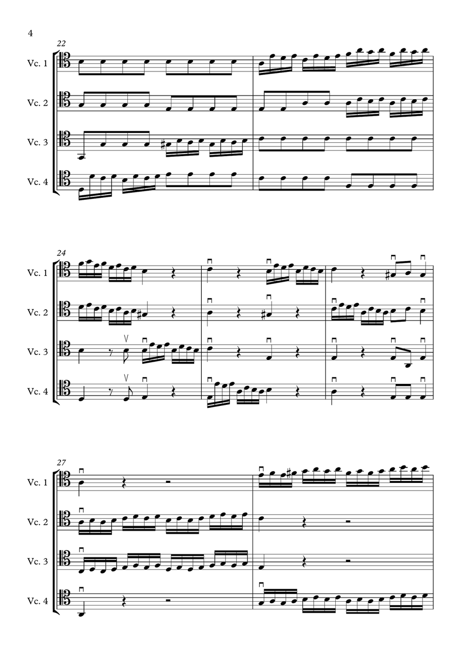 Concerto in D for 4 Violins (Arranged in C for Cello Quartet) Chamber Orchestra scores gallery preview page 4