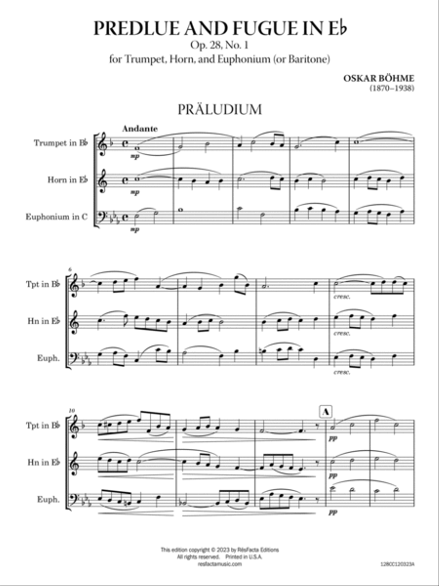 Prelude and Fugue in E-flat, Op. 28, No. 1 for Brass Trio image number null