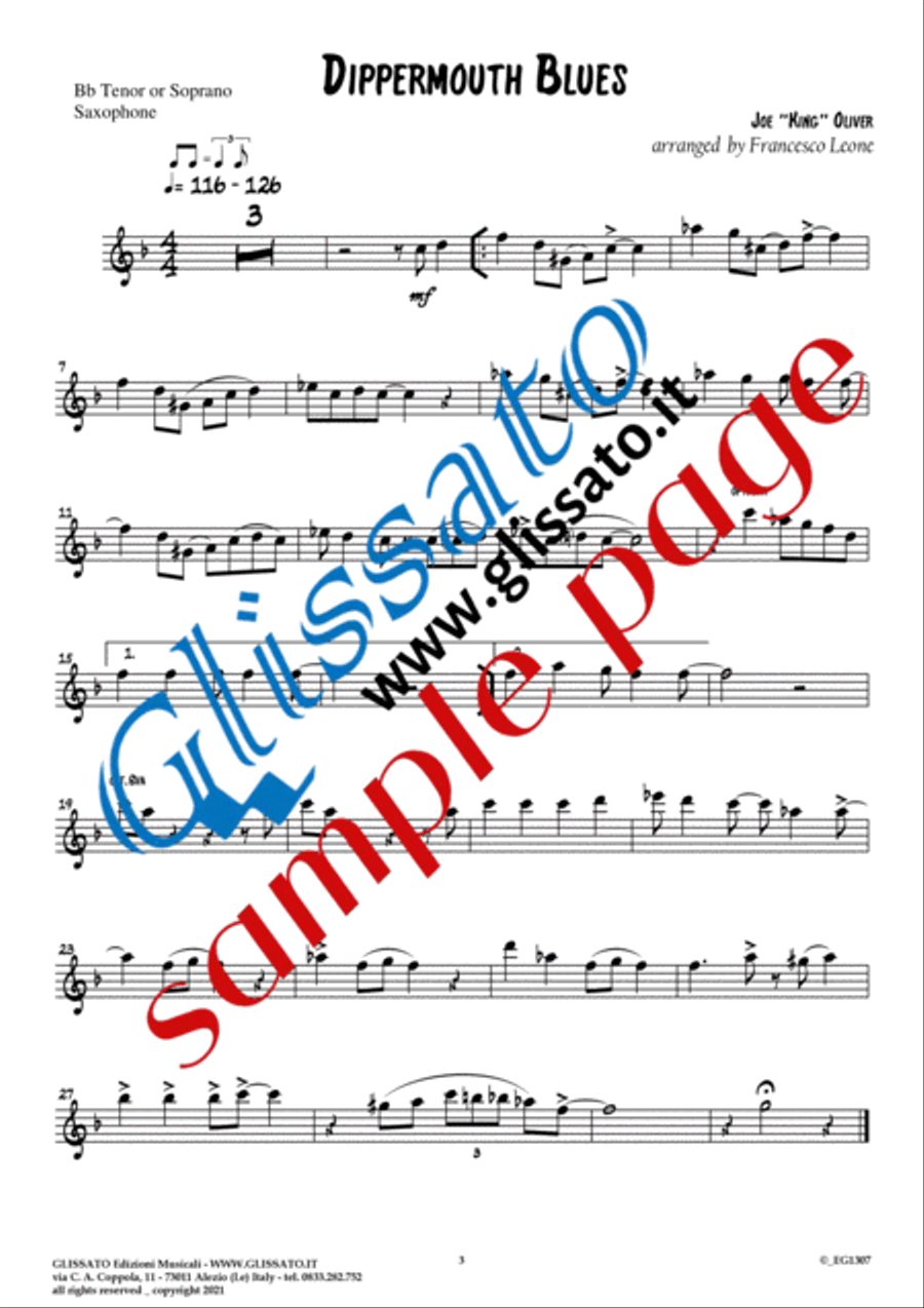 5 Easy Blues - Bb Tenor/Soprano Sax & Piano (complete parts) Tenor Saxophone scores gallery preview page 4