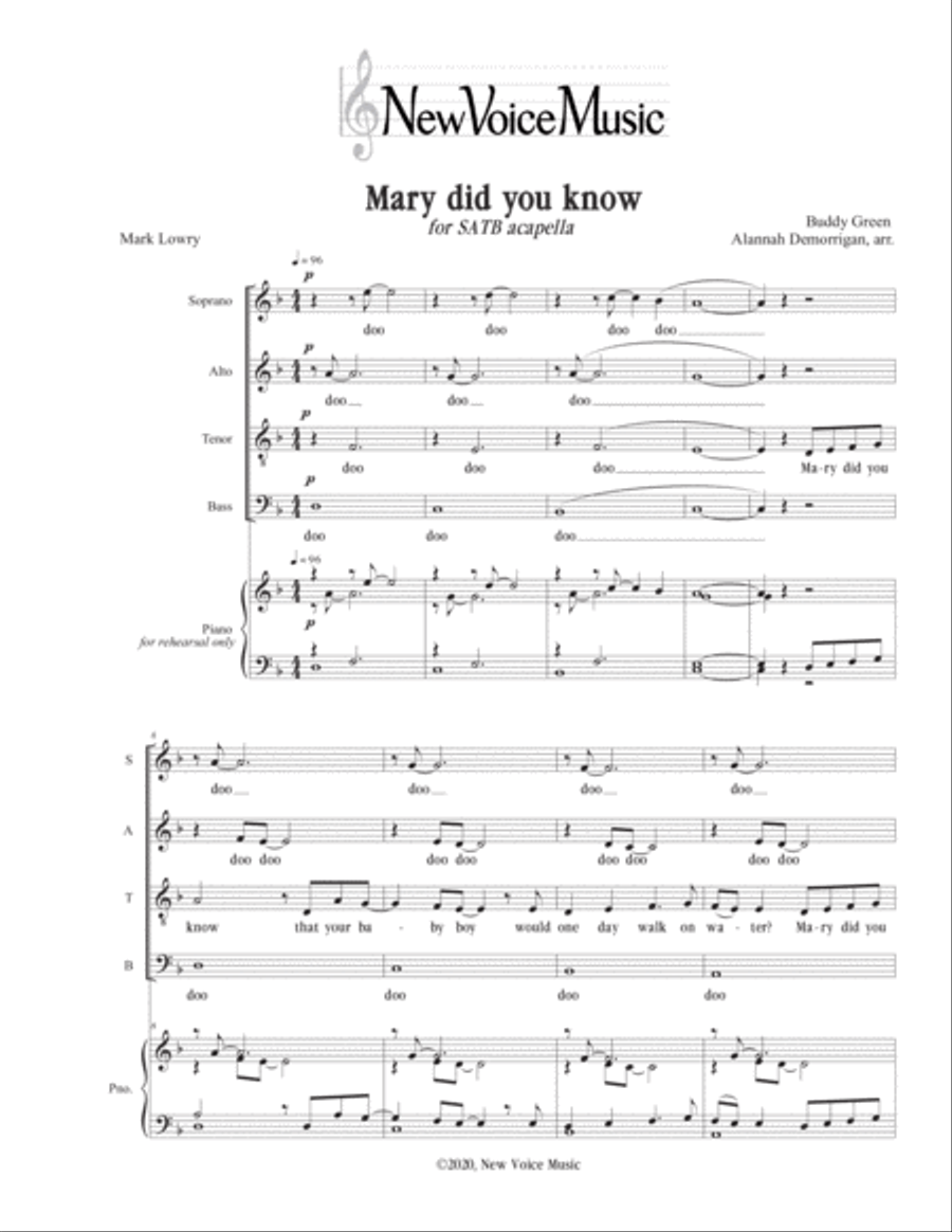 Mary, Did You Know? Mary, Did You Know? 4-Part scores gallery preview page 1