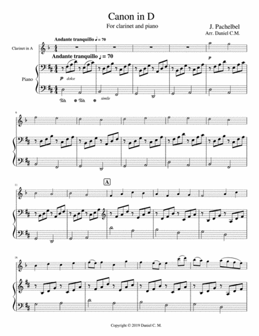 Canon in D for A clarinet and piano image number null