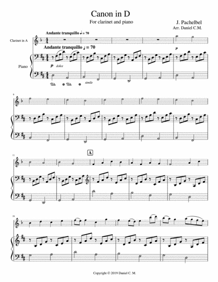 Canon in D for A clarinet and piano image number null