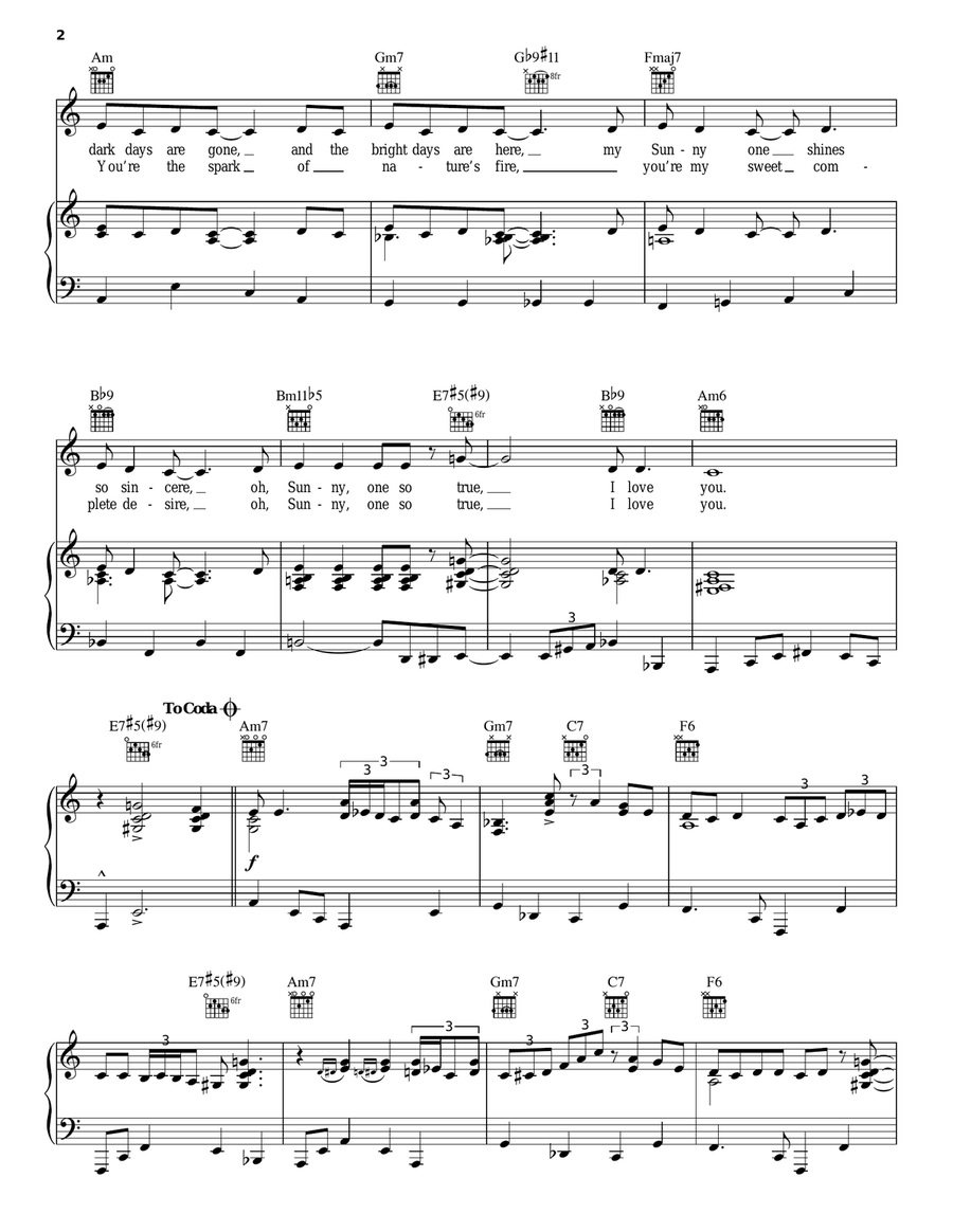 Sunny Piano, Vocal, Guitar scores gallery preview page 2