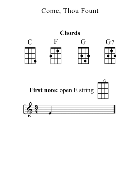 Come, Thou Fount for Ukulele (Chords, TAB, Melody, and Lyrics with optional Piano Accompaniment) image number null