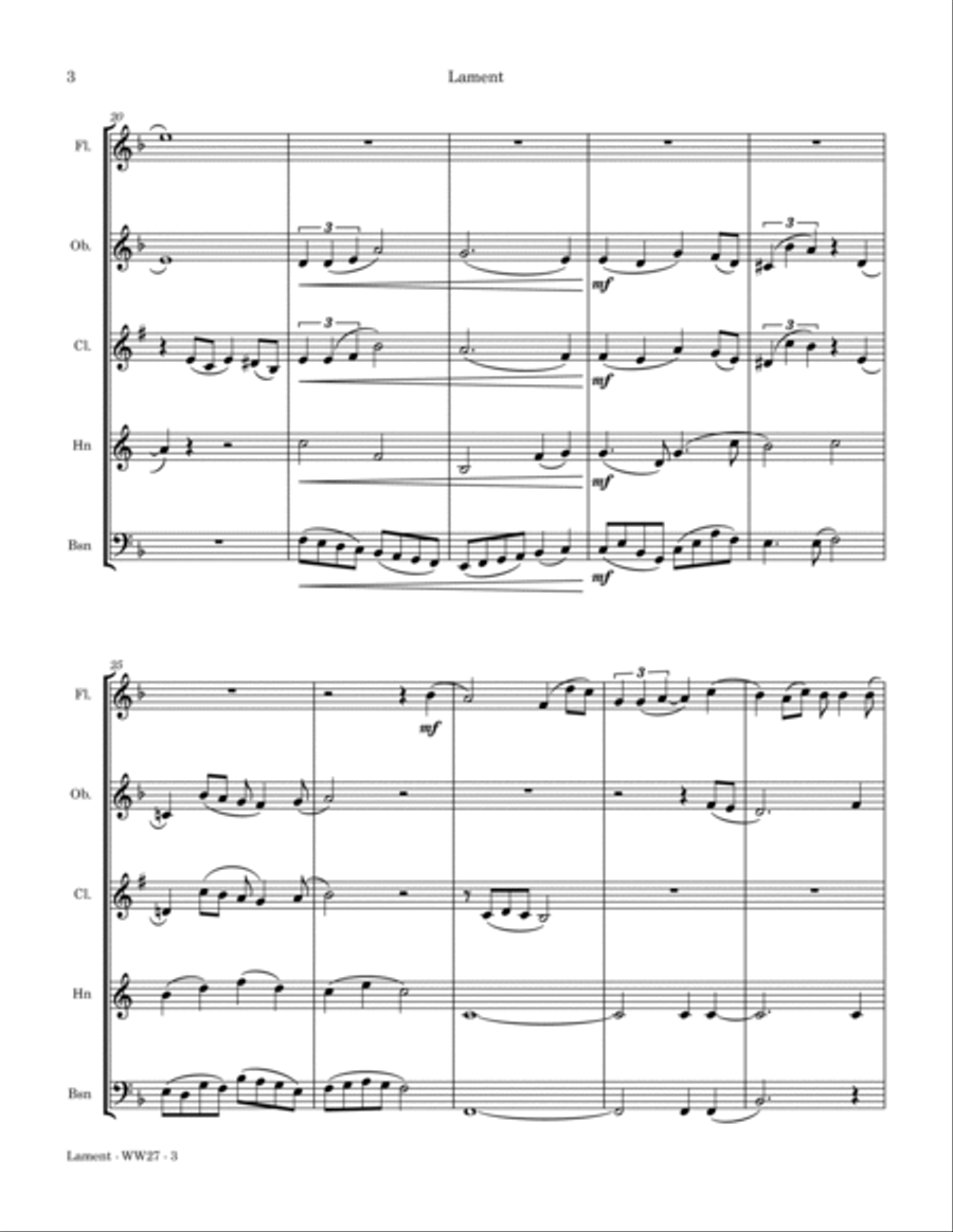 Lament Lament Woodwind Quintet scores gallery preview page 4