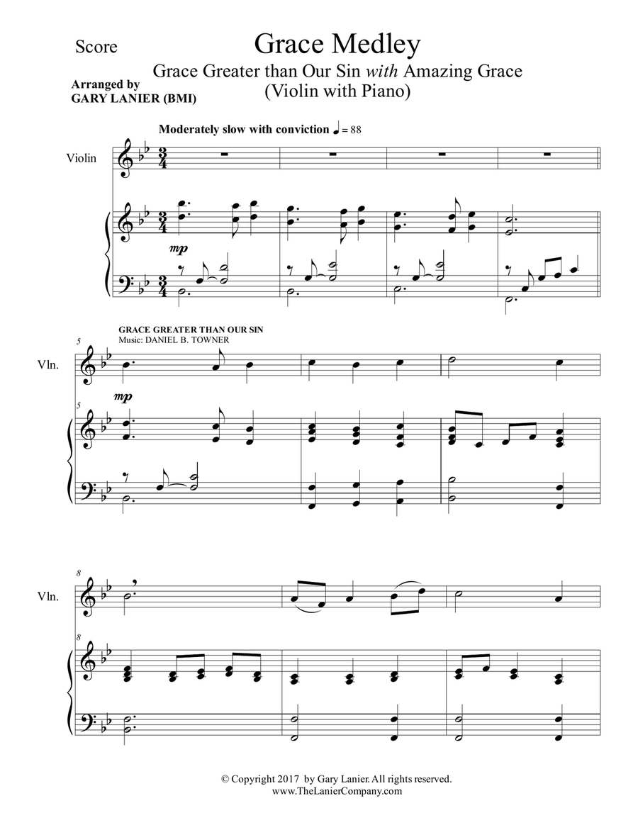 GRACE MEDLEY (for Violin with Piano - Instrument Part included) Violin Solo scores gallery preview page 2