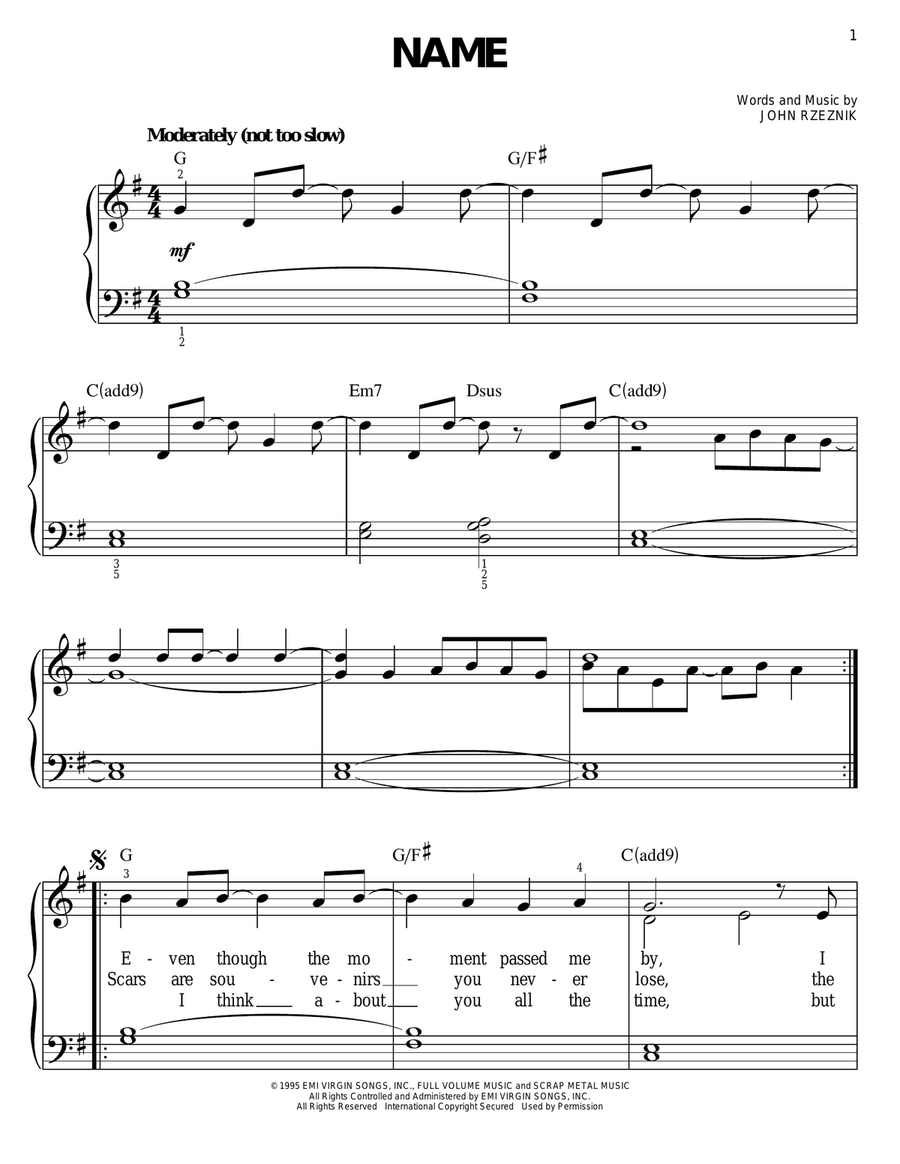 Name Name Easy Piano scores gallery preview page 1