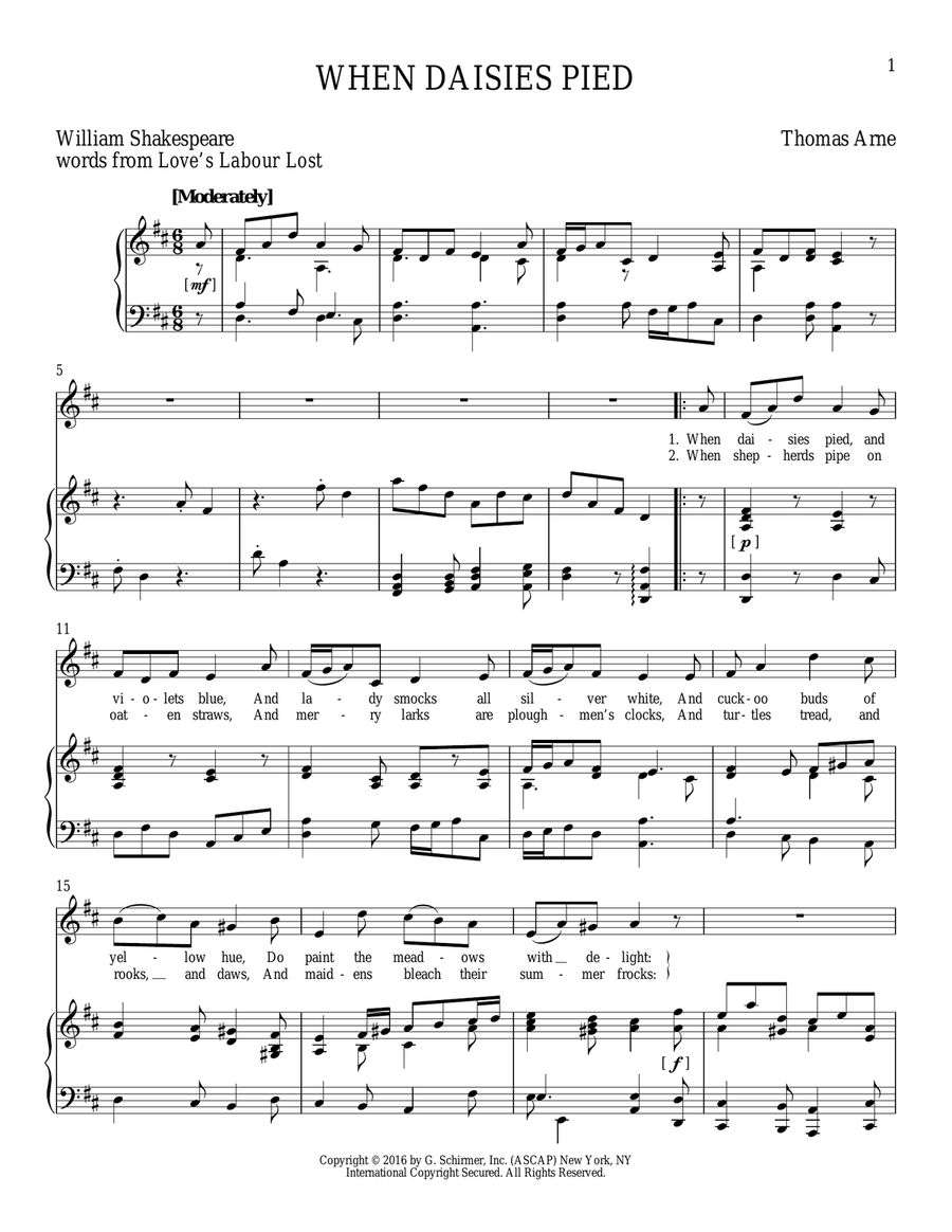 When Daisies Pied Mezzo-Soprano Voice scores gallery preview page 1