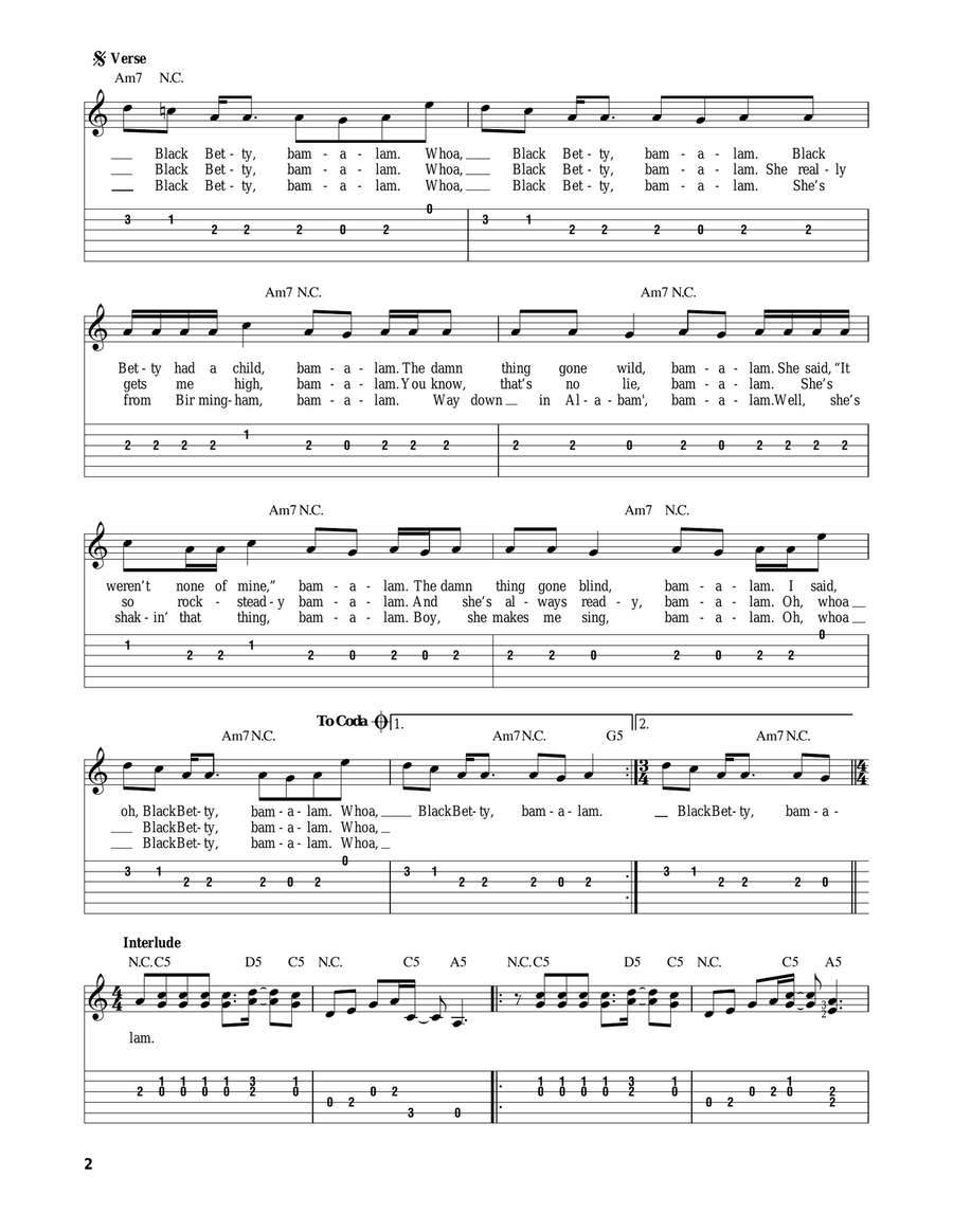 Black Betty Black Betty Acoustic Guitar scores gallery preview page 2