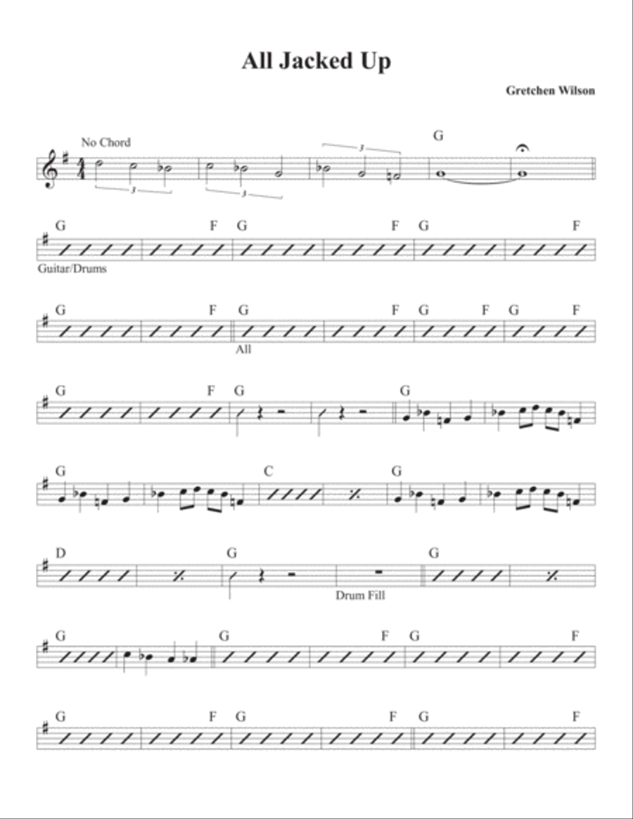 All Jacked Up Piano, Vocal, Guitar scores gallery preview page 1