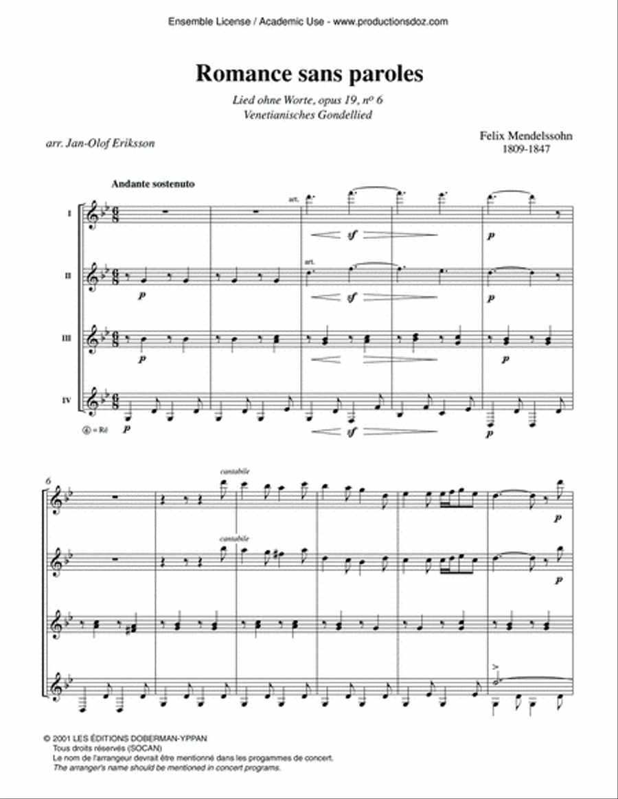 Romances sans paroles op. 19 & Canzonetta op. 12 Guitar Ensemble scores gallery preview page 2