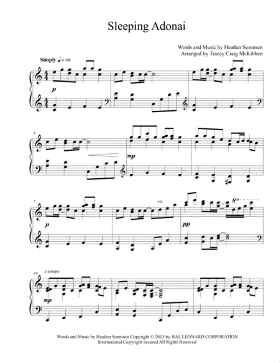 Sleeping Adonai Piano Solo scores gallery preview page 2