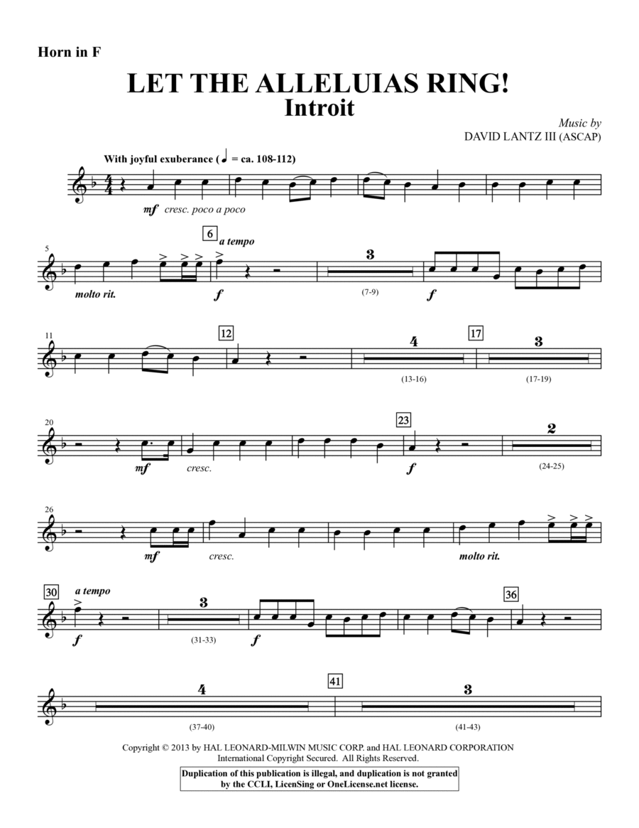 Let The Alleluias Ring! (Introit And Benediction) - F Horn Choir scores gallery preview page 1