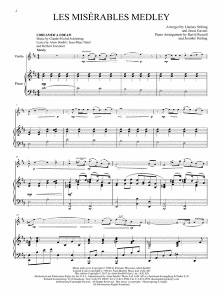 Les Misérables Medley for Violin and Piano Violin Solo scores gallery preview page 2