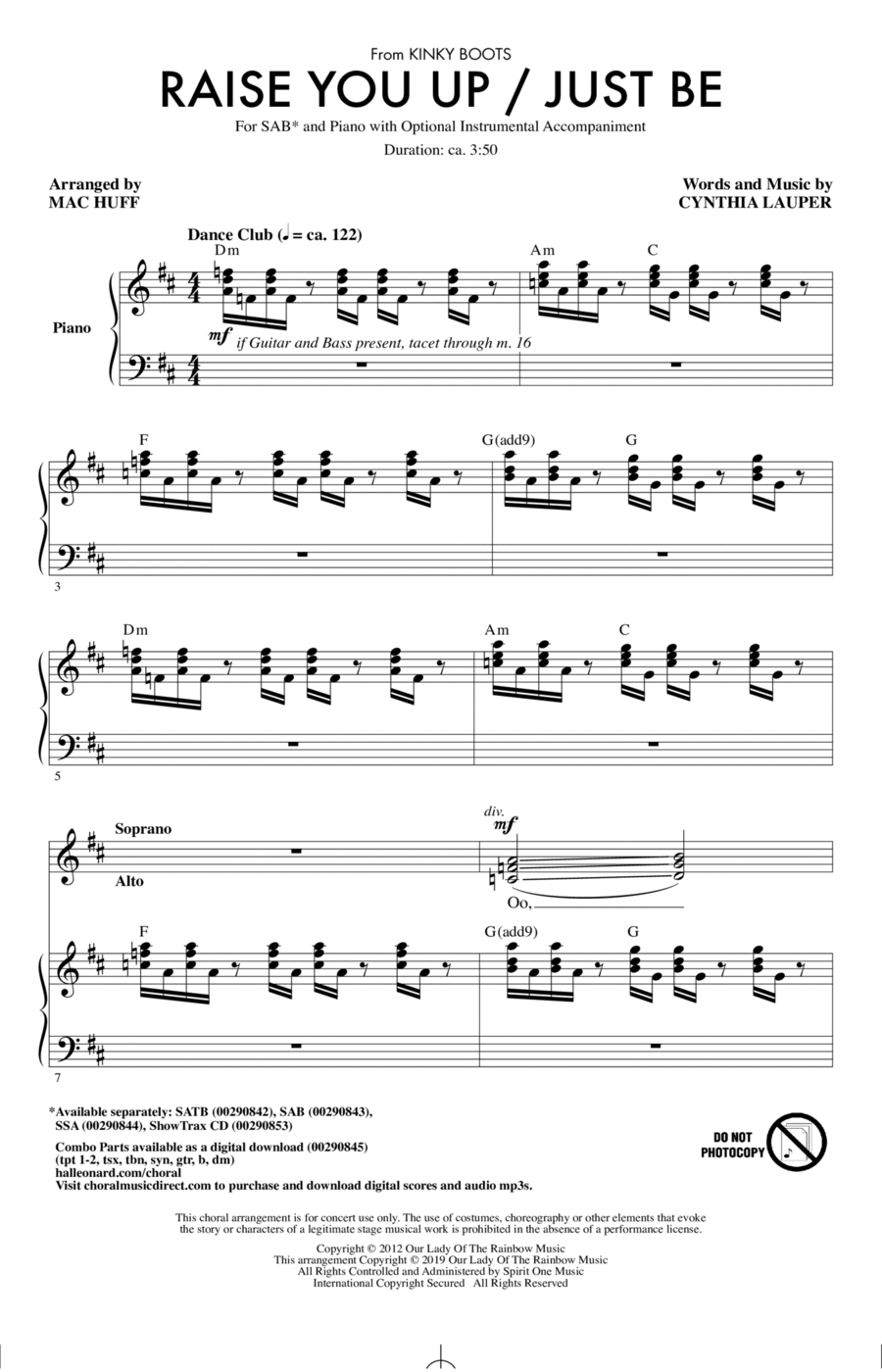 Raise You Up/Just Be (from Kinky Boots) (arr. Mac Huff) 3-Part scores gallery preview page 1