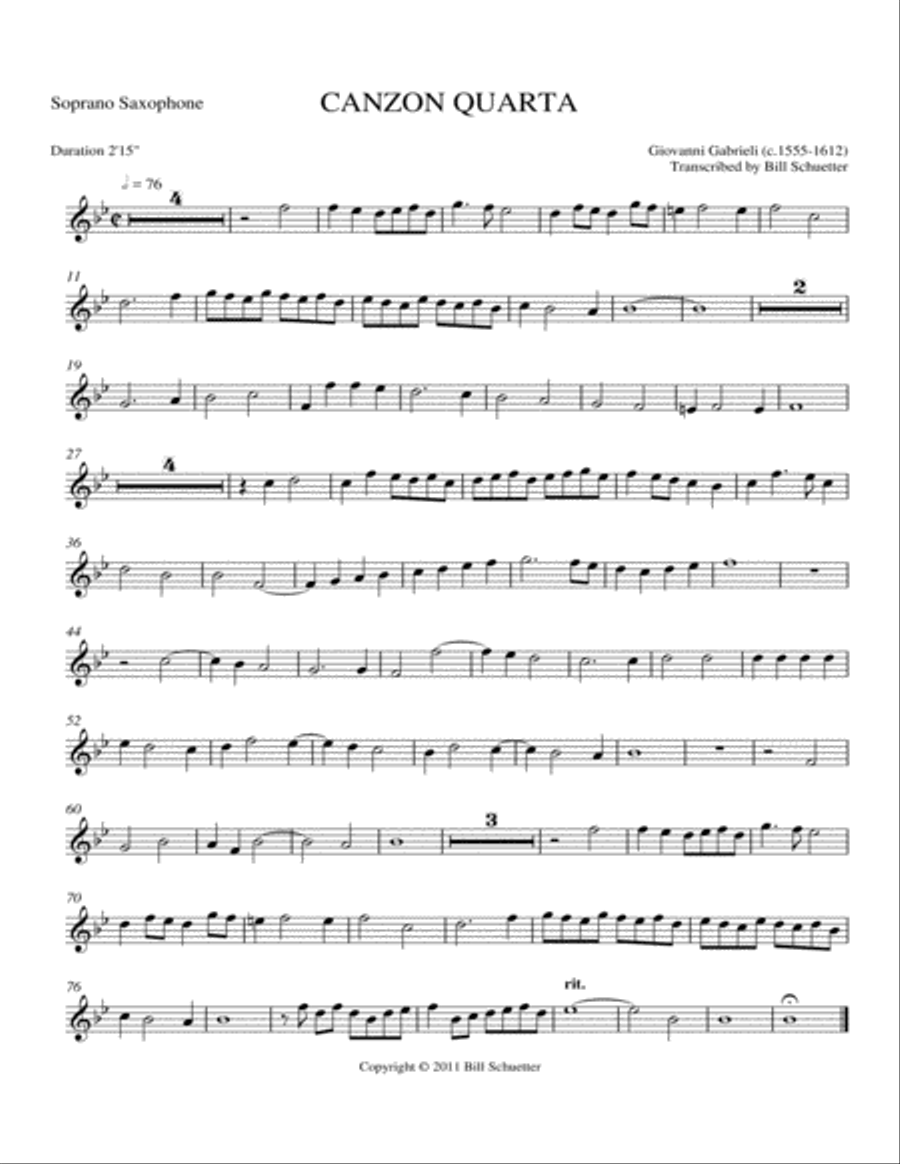 Canzon Quarta Saxophone Quartet scores gallery preview page 4
