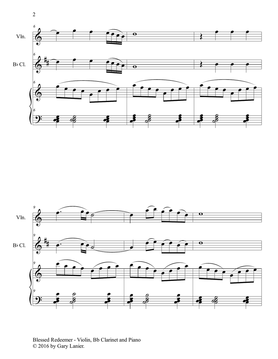 3 FAVORITE HYMNS (Trio - Violin, Bb Clarinet & Piano with Score/Parts) B-Flat Clarinet scores gallery preview page 3