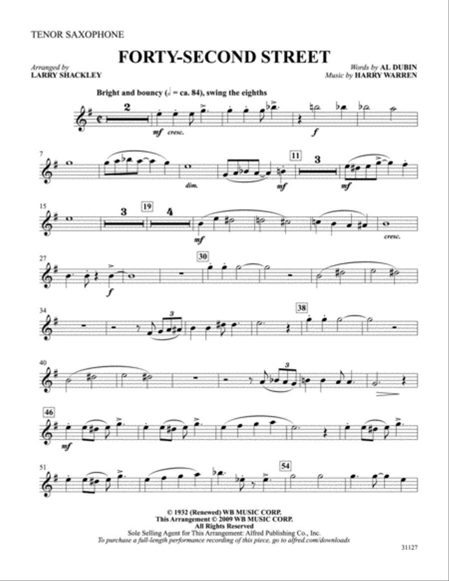 Forty-Second Street (from the musical Forty-Second Street): B-flat Tenor Saxophone Tenor Saxophone scores gallery preview page 1