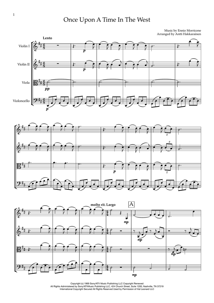 Once Upon A Time In The West from the Paramount Picture ONCE UPON A TIME IN THE WEST String Quartet scores gallery preview page 2