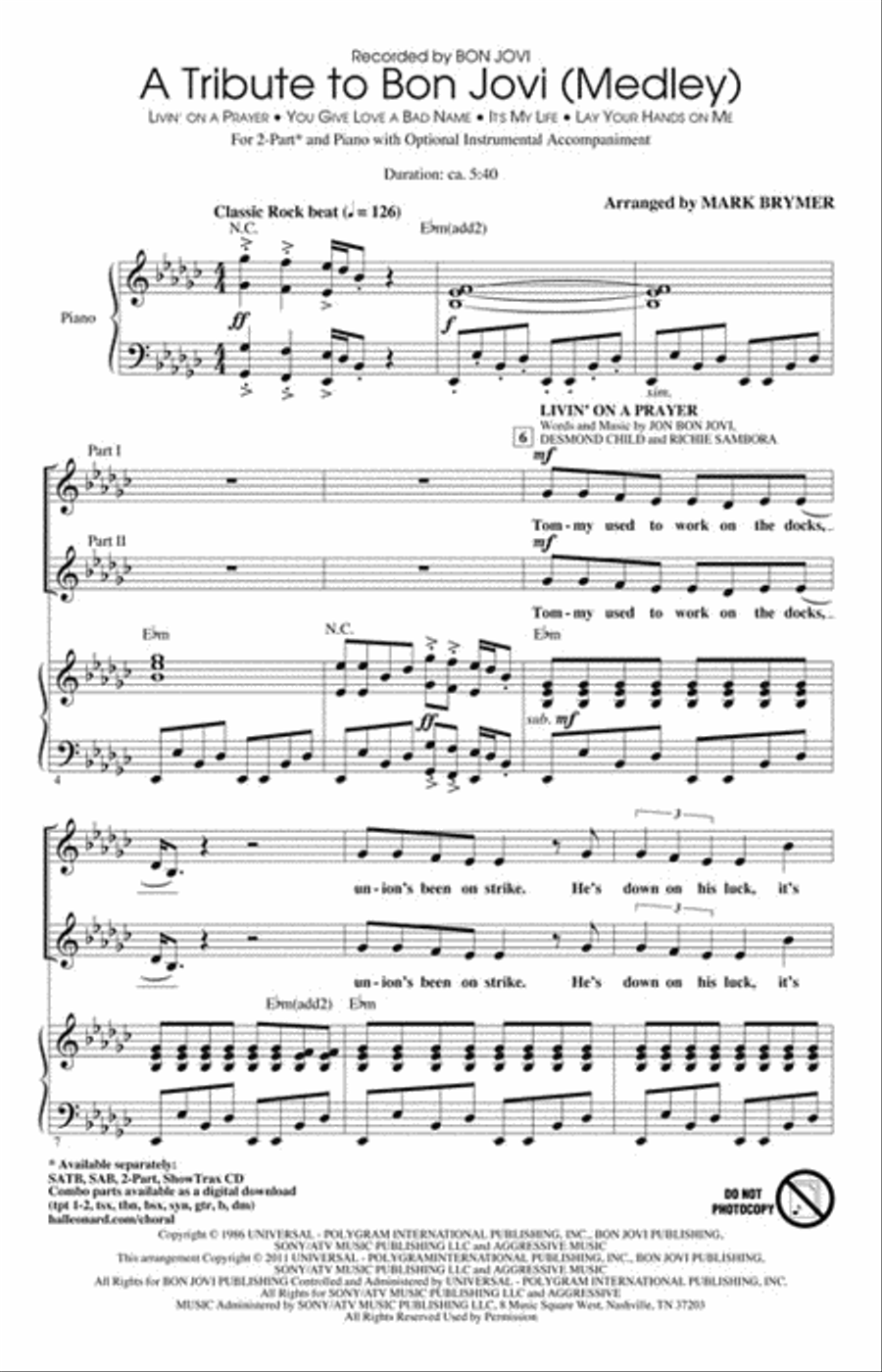 A Tribute to Bon Jovi 2-Part scores gallery preview page 2