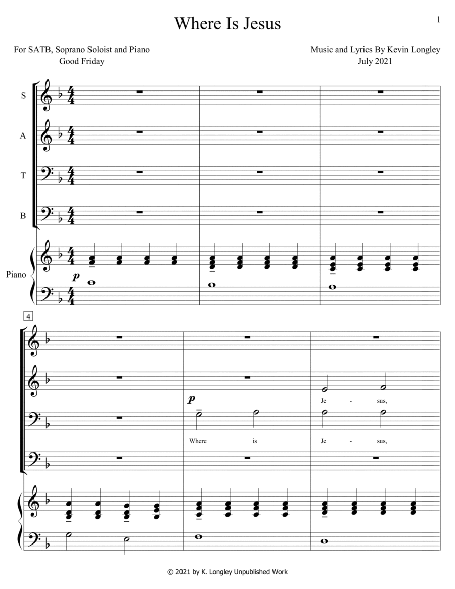 Where Is Jesus 4-Part scores gallery preview page 1