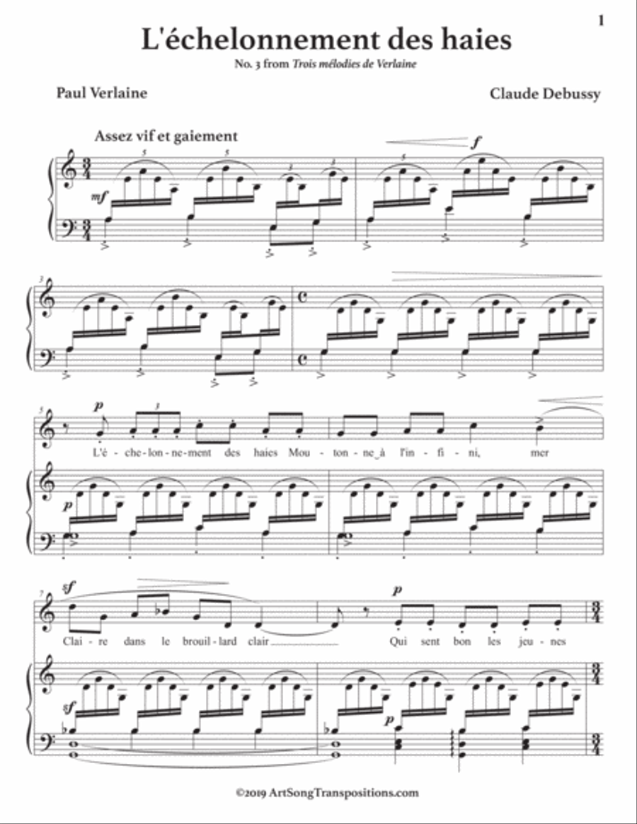 DEBUSSY: L'échelonnement des haies (transposed to A minor) Voice scores gallery preview page 2