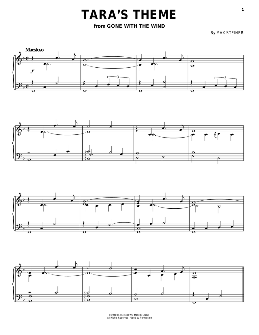 Tara's Theme Piano, Vocal, Guitar scores gallery preview page 1