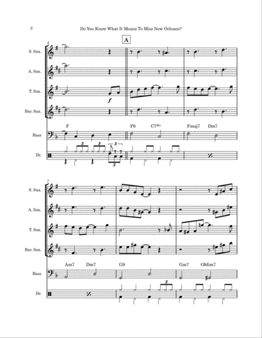 Do You Know What It Means To Miss New Orleans Saxophone Quartet scores gallery preview page 3