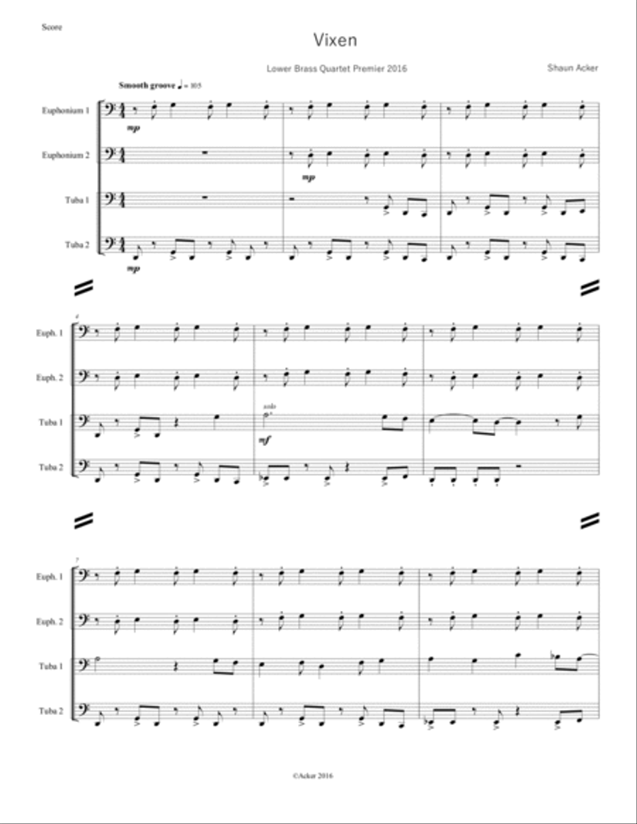 Vixen The Hipster Reindeer (Lower Brass Quartet) Brass Quartet scores gallery preview page 2