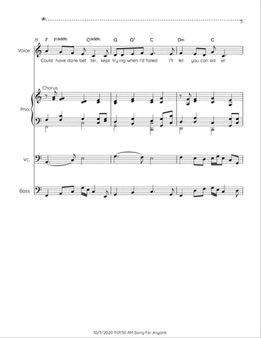 Sorry For Anyone Piano, Vocal, Guitar scores gallery preview page 5