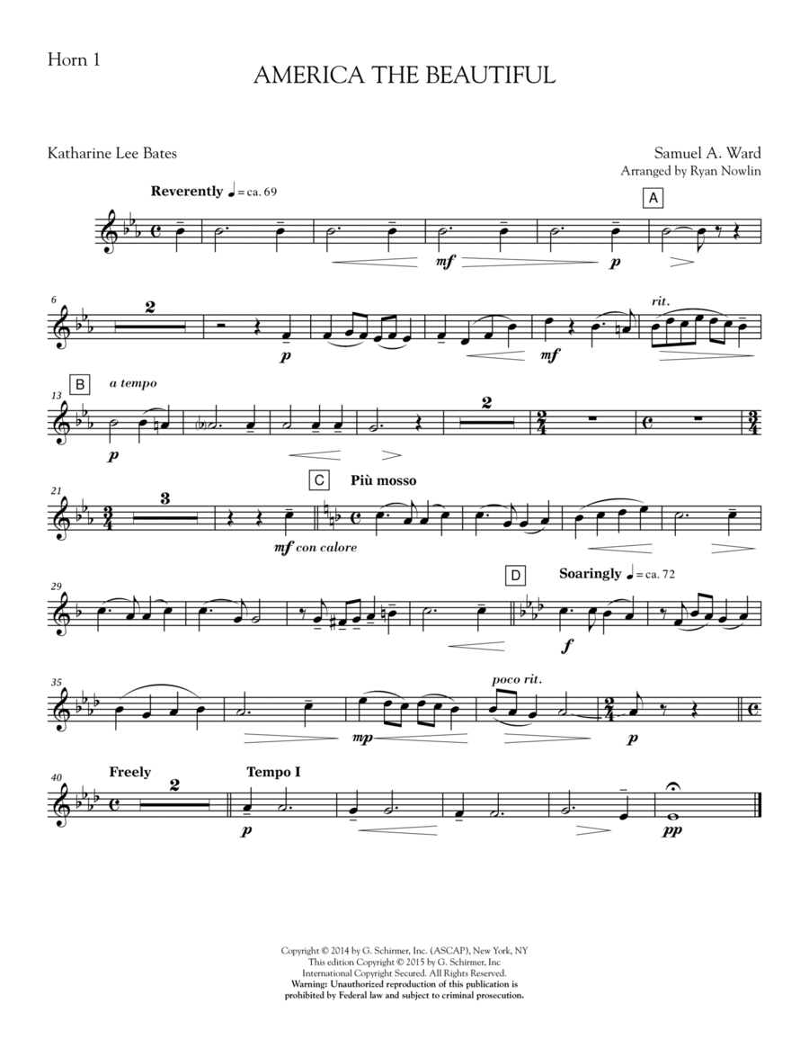 America, the Beautiful - F Horn 1 Choir scores gallery preview page 1