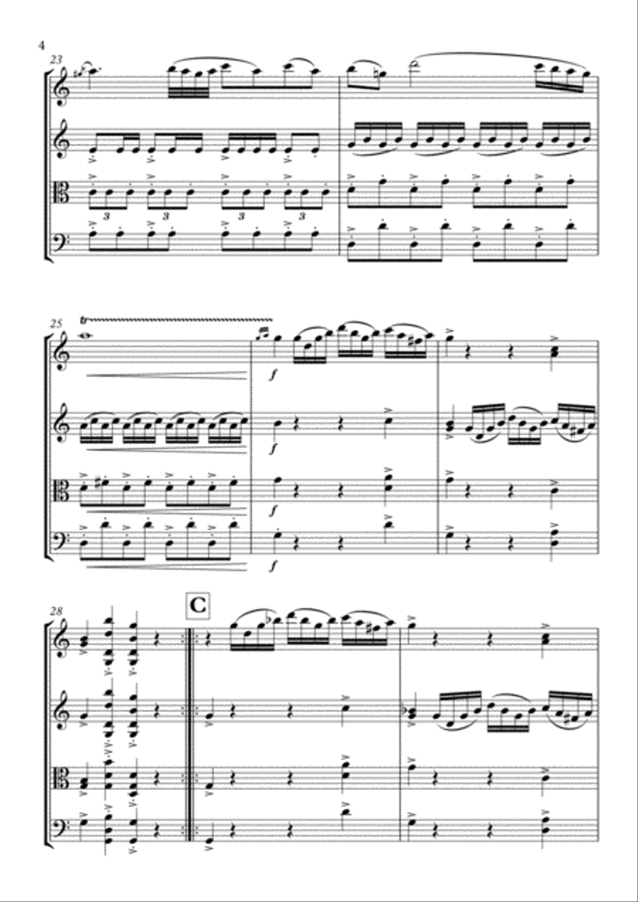 Mozart - Piano Sonata No. 16 in C major (first movement) String Quartet scores gallery preview page 4