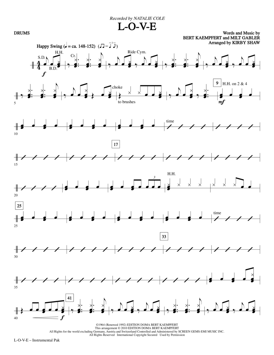L-O-V-E (arr. Kirby Shaw) - Drums Choir scores gallery preview page 1