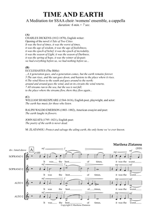 TIME AND EARTH, for SSAA choir / womens vocal ensemble, a cappella