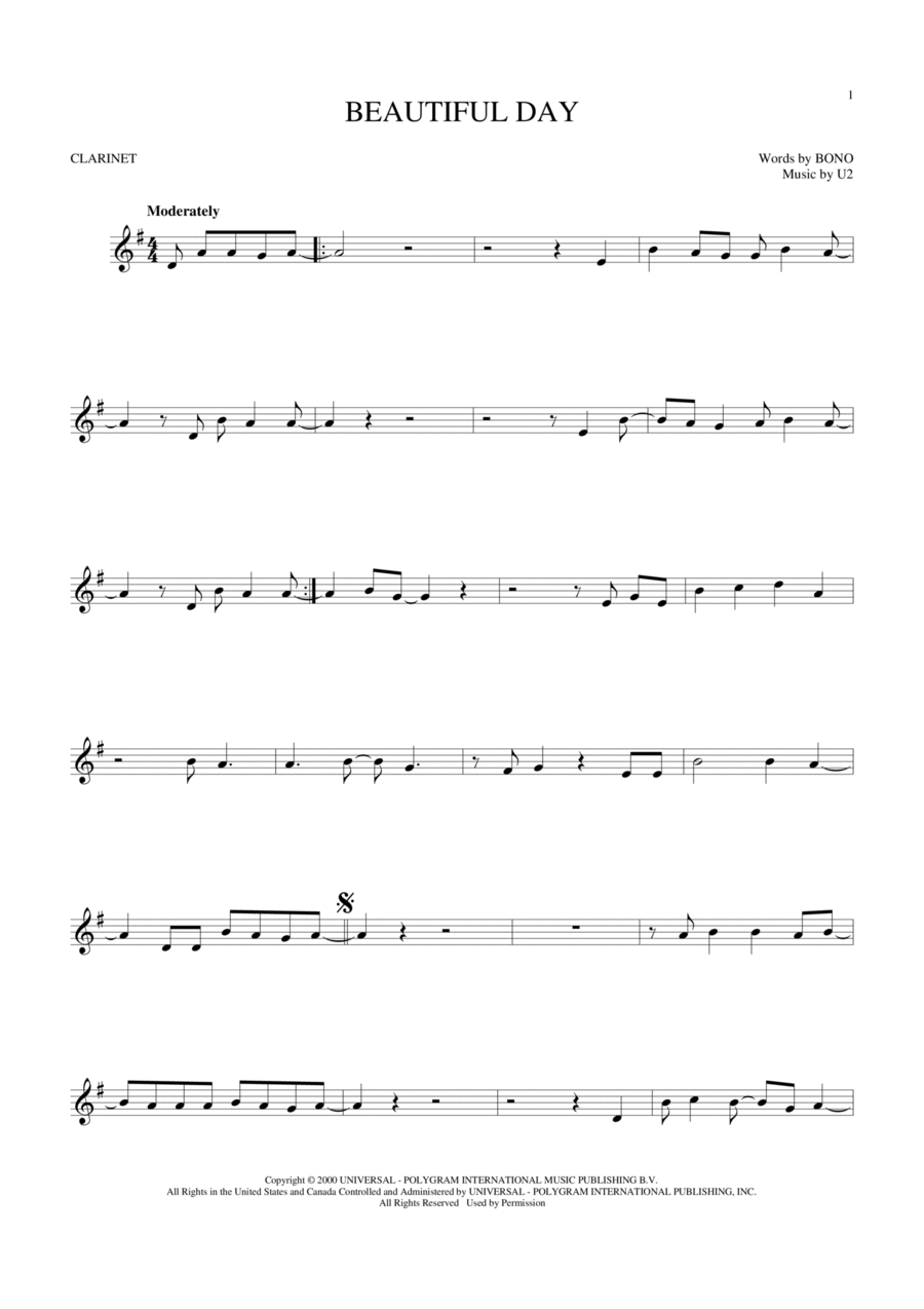 Beautiful Day Clarinet Solo scores gallery preview page 1